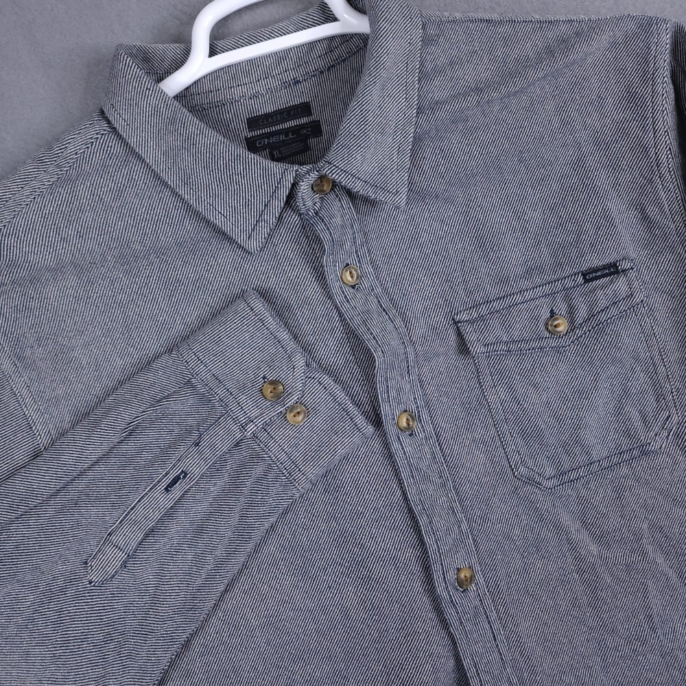 O'Neill Button Down Shirt Frasier Classic Fit Cotton‎ Navy Striped Mens XL